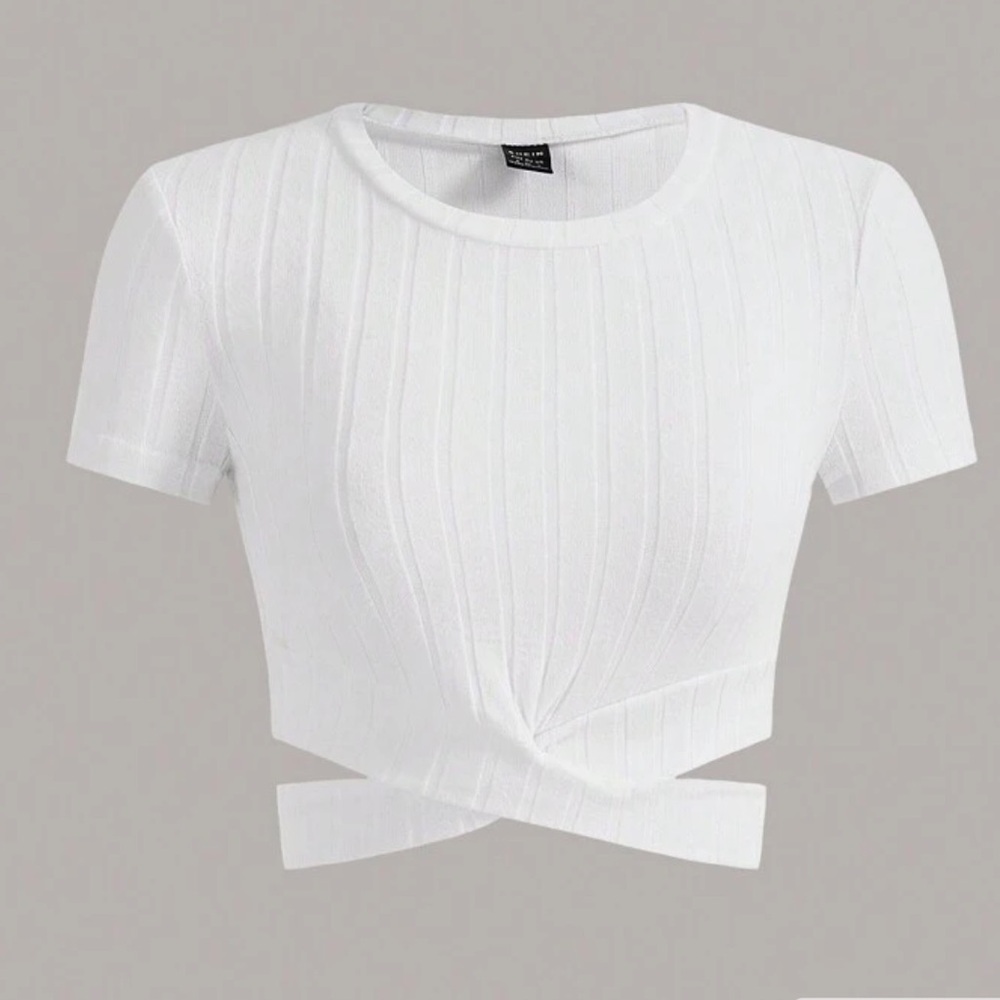 SHEIN White Ribbed Twist Crop Top